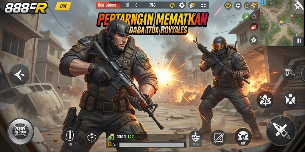 Tangkapan layar gameplay 888R yang penuh aksi Battle Royale.