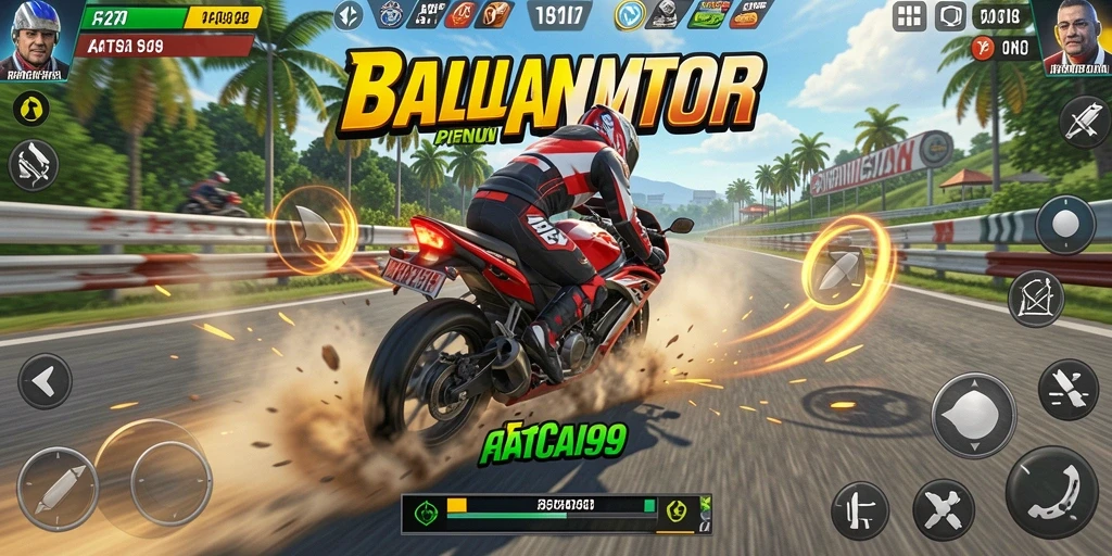 Tampilan gameplay menegangkan dalam balapan motor FATCAI99.
