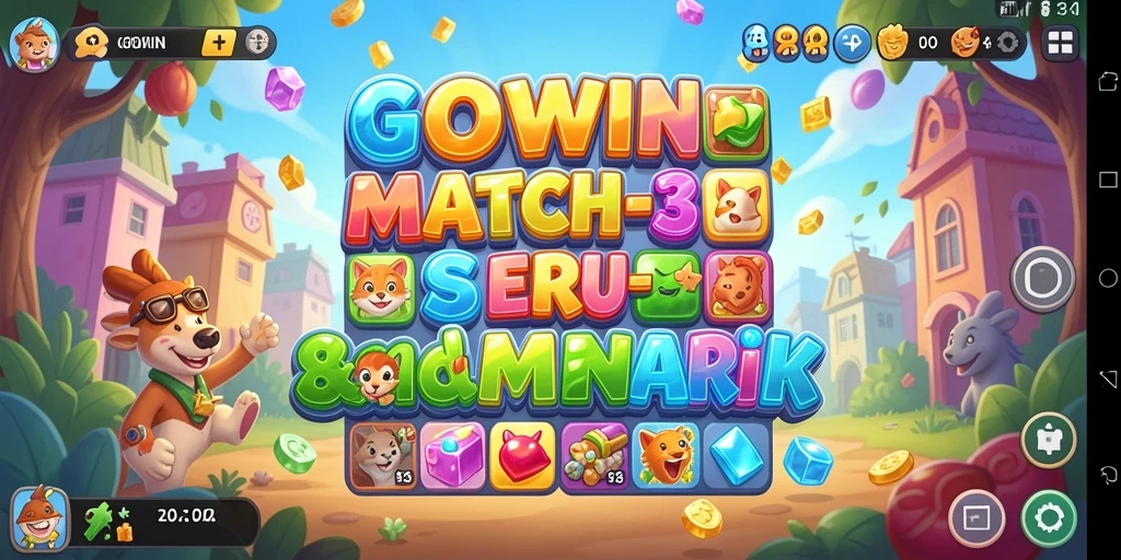 Screenshot GOWIN yang menampilkan kombinasi permata yang penuh warna.