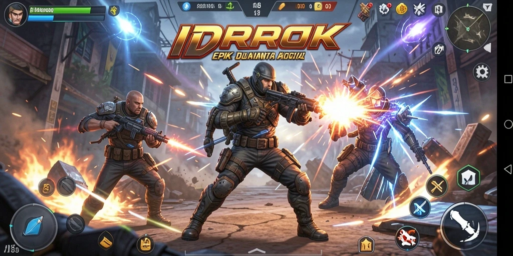 Screenshot IDROK menampilkan aksi gameplay seru di arena pertarungan.