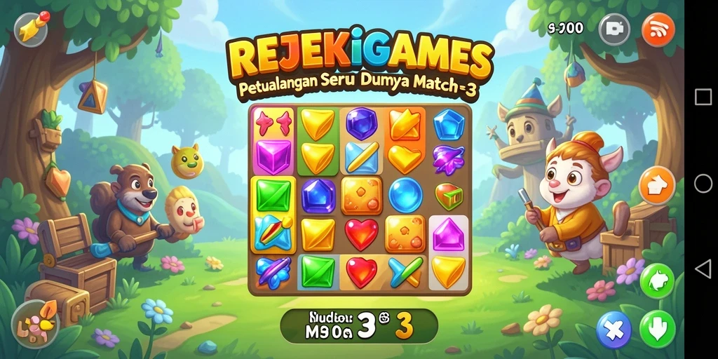 Tampilan menarik gameplay Match-3 dalam REJEKIGAMES.