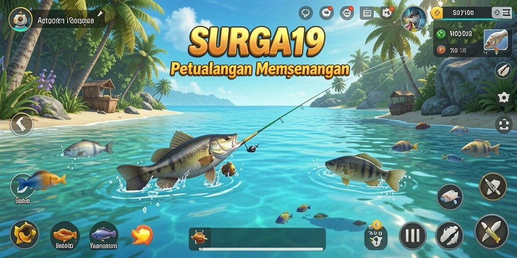 Tampilan gameplay SURGA19 yang menampilkan aksi memancing seru.